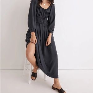 NEW Madewell Twill Sophia Midi Dress Navy